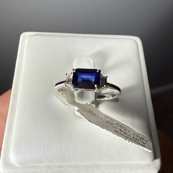 NWT 1.07ctw east/west,  blue sapphire w/ accent diamonds in 14kt WG ring! - Picture 11 of 13